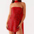 Sequin Strapless Mini Dress with Scarf Y2K Rhinestone Sleeveless Off Shoulder Design for Parties